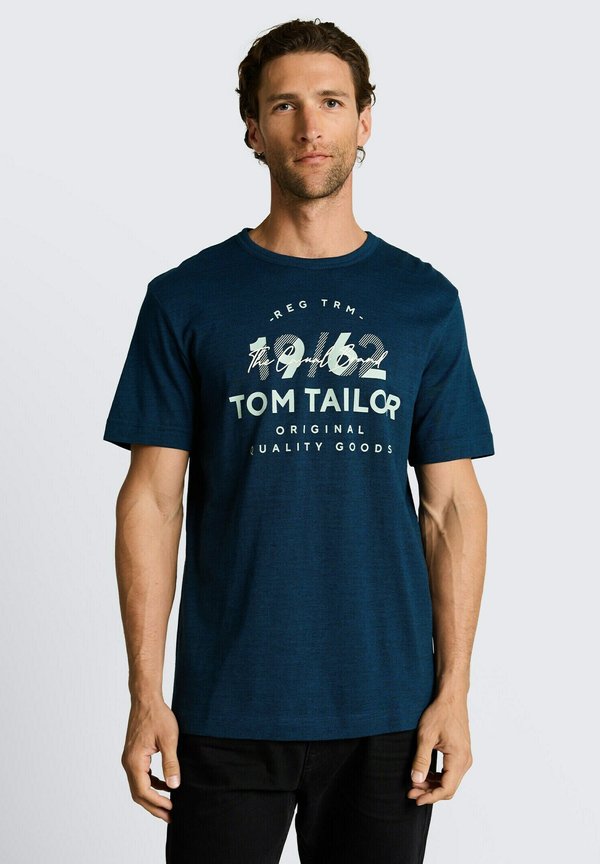 TOM TAILOR FINE STRIPE - Print T-shirt - navy blue petrol injected