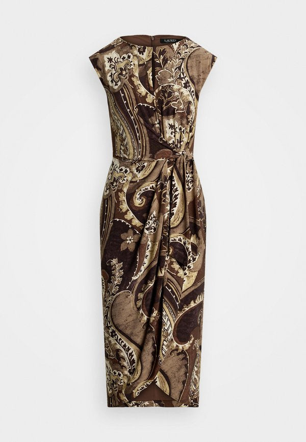 Lauren Ralph Lauren REIDLY PAISLEY STRETCH JERSEY TIE FRONT DRESS