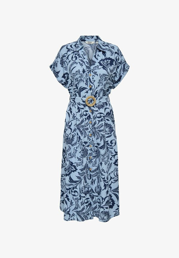 ONLY ONLJAKIRI Linen Long - Shirt dress - cerulean
