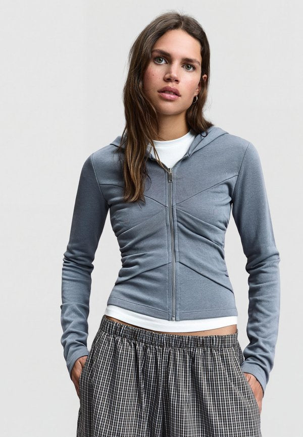 Bershka DRAPED HOODED  - Jumper - dark grey