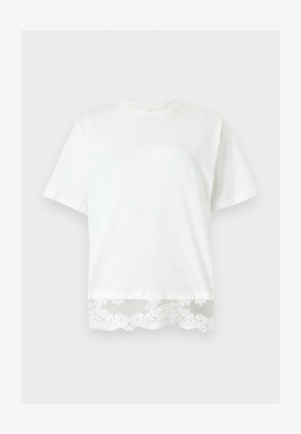 ONLY ONLVIVVI S/S LACE BOTTOM TOP JRS - Print T-shirt - cloud dancer