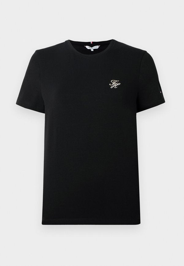 Tommy Hilfiger LOGO EMBROIDERY JERSEY CREW NECK T-SHIRT - Basic T-shirt - black