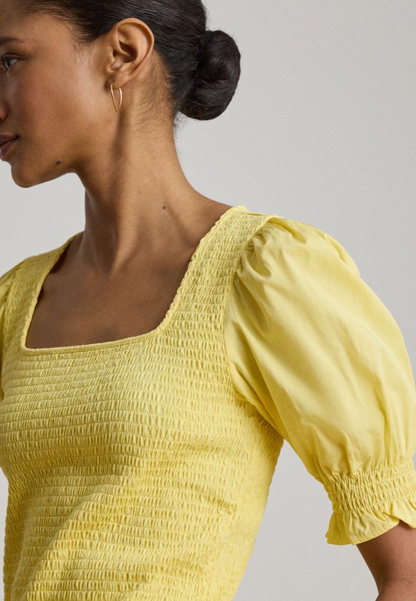 Lauren Ralph Lauren SMOCKED COTTON JERSEY PUFF-SLEEVE TOP