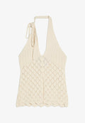 Bershka OPEN KNIT HALTER TOP - Top - beige