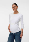 Vero Moda T-SHIRT TIGHT FIT BOAT NECK TOP - Long sleeved top - snow white