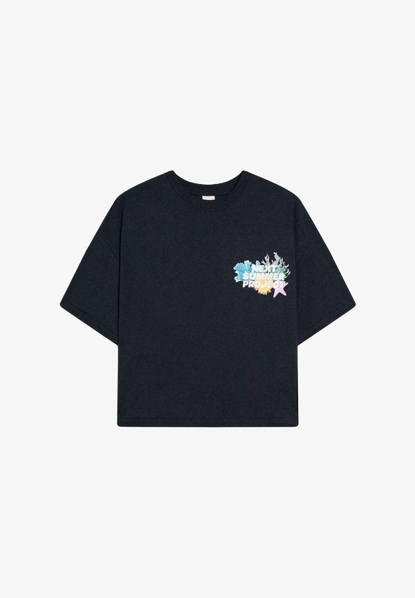 Bershka OVERSIZE SHORT SLEEVE PRINT T-SHIRT - Print T-shirt - royal blue