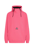 Rosa Pulloverjacke mit hohem Kragen, verstellbaren Kordeln, Vordertasche und elastischen Bündchen. Mit einem dreieckigen Logo auf der Brust.