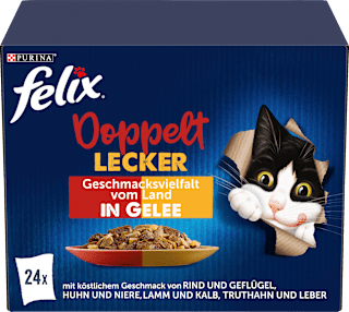 Nassfutter Katze, Geschmacksvielfalt vom Land in Gelee, Multipack (24x85 g) Felix