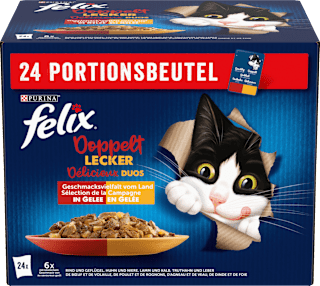 Nassfutter Katze, Geschmacksvielfalt vom Land in Gelee, Multipack (24x85 g) Felix