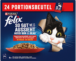 Nassfutter Katze, Geschmacksvielfalt vom Land in Gelee,Multipack (24x85 g) Felix