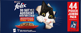 Nassfutter Katze, Geschmacksvielfalt vom Land mit Rind, Huhn, Ente & Lamm in Gelee, Multipack (44x85 g) Felix