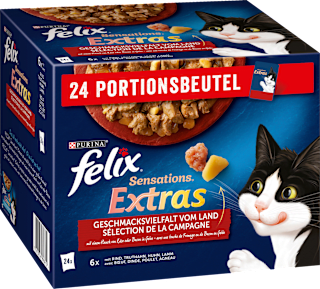 Nassfutter Katze Geschmacksvielfalt vom Land, Sensations Extras Multipack (24x85 g) Felix
