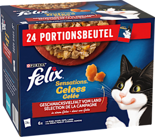 Nassfutter Katze, Sensations Gelée - Geschmacksvielfalt vom Land, Multipack (24x85 g) Felix