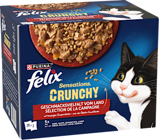 Nassfutter Katzen, Crunchy Geschmacksvielfalt vom Land, Multipack (20x85g + 2x40g) Felix