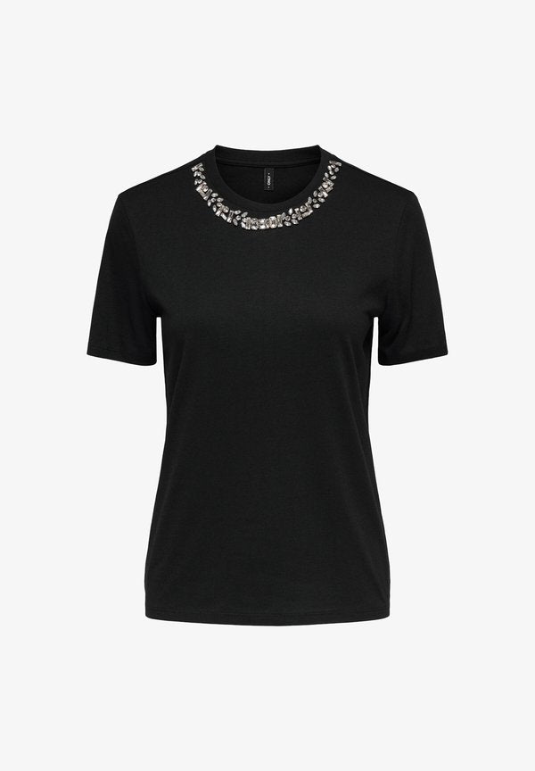 ONLY ONLPARKER O-NECK BLING BOX - Print T-shirt - black detail:rhinestone necklace