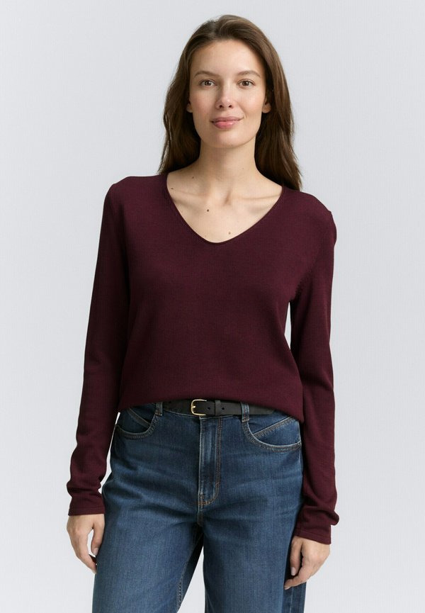 TOM TAILOR BASIC V-NECK - Jumper - bordeaux/red