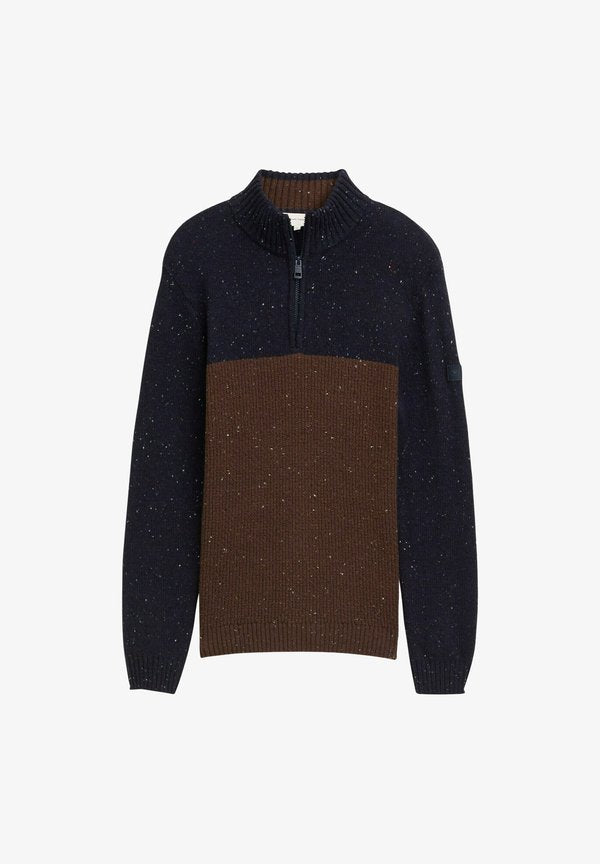 TOM TAILOR STRUCTURED TROYER - Jumper - navy brown color block