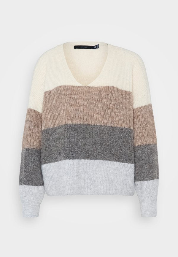 Vero Moda Petite VMDESMA V NECK - Jumper - birch/silver mink/medium grey melange/light grey melange