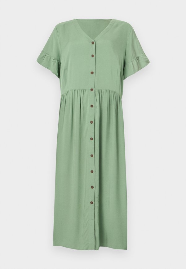Vero Moda Curve VMCBELLA V NECK CALF DRESS - Day dress - hedge green