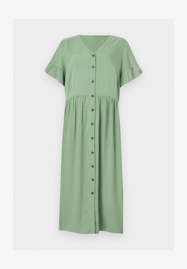 Vero Moda Curve VMCBELLA V NECK CALF DRESS - Day dress - hedge green