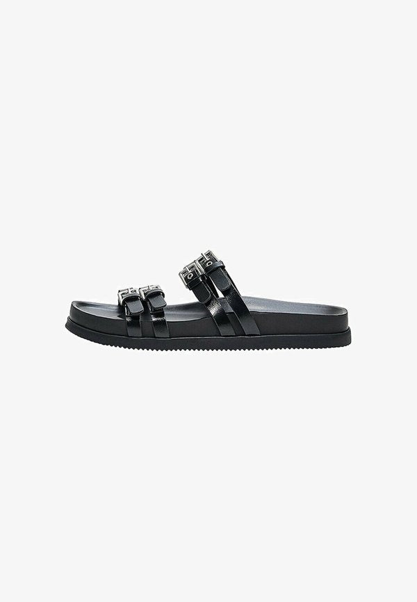 Bershka DOUBLE-BUCKLE - FLAT SANDALS - Mules - black