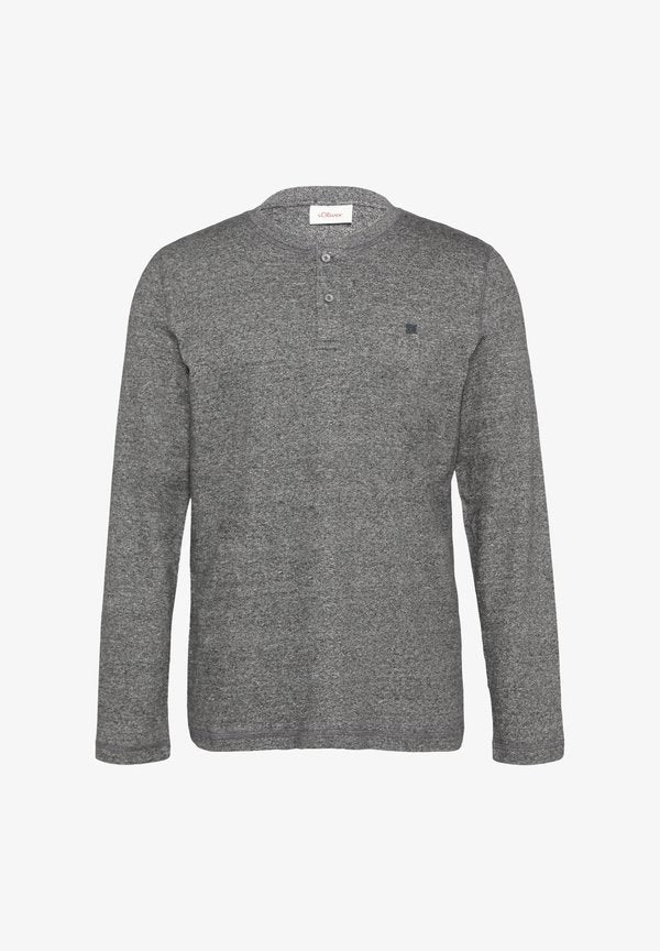 s.Oliver MELIERTES LONGSLEEVE MIT HENLEY-AUSSCHNITT - Long sleeved top - schiefergrau