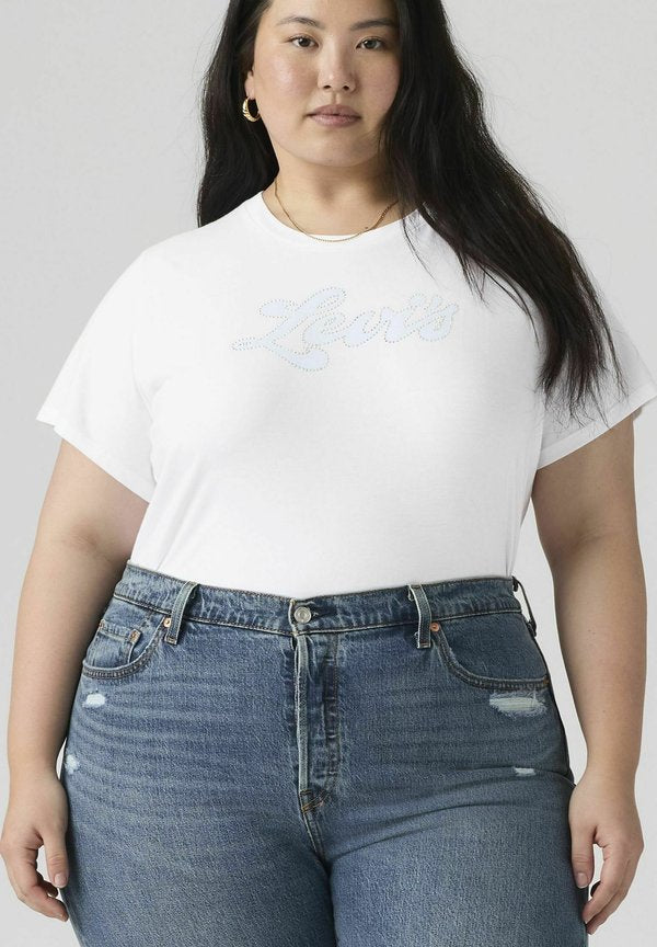 Levi's® PL PERFECT TEE PLUS RHINESTONE SPORTY LE. - Print T-shirt - plus rhinestone spor - whites