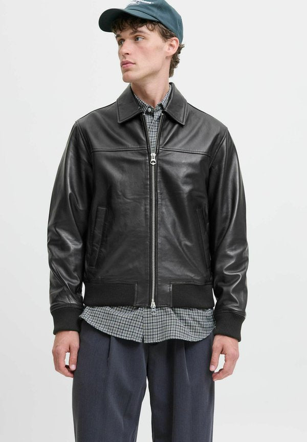 Jack & Jones Bomber Bomber - Leather jacket - black