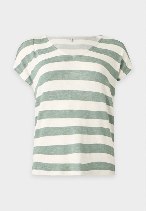 ONLY ONLLIRA LIFE V NECK - Print T-shirt - chinois green/cloud dancer