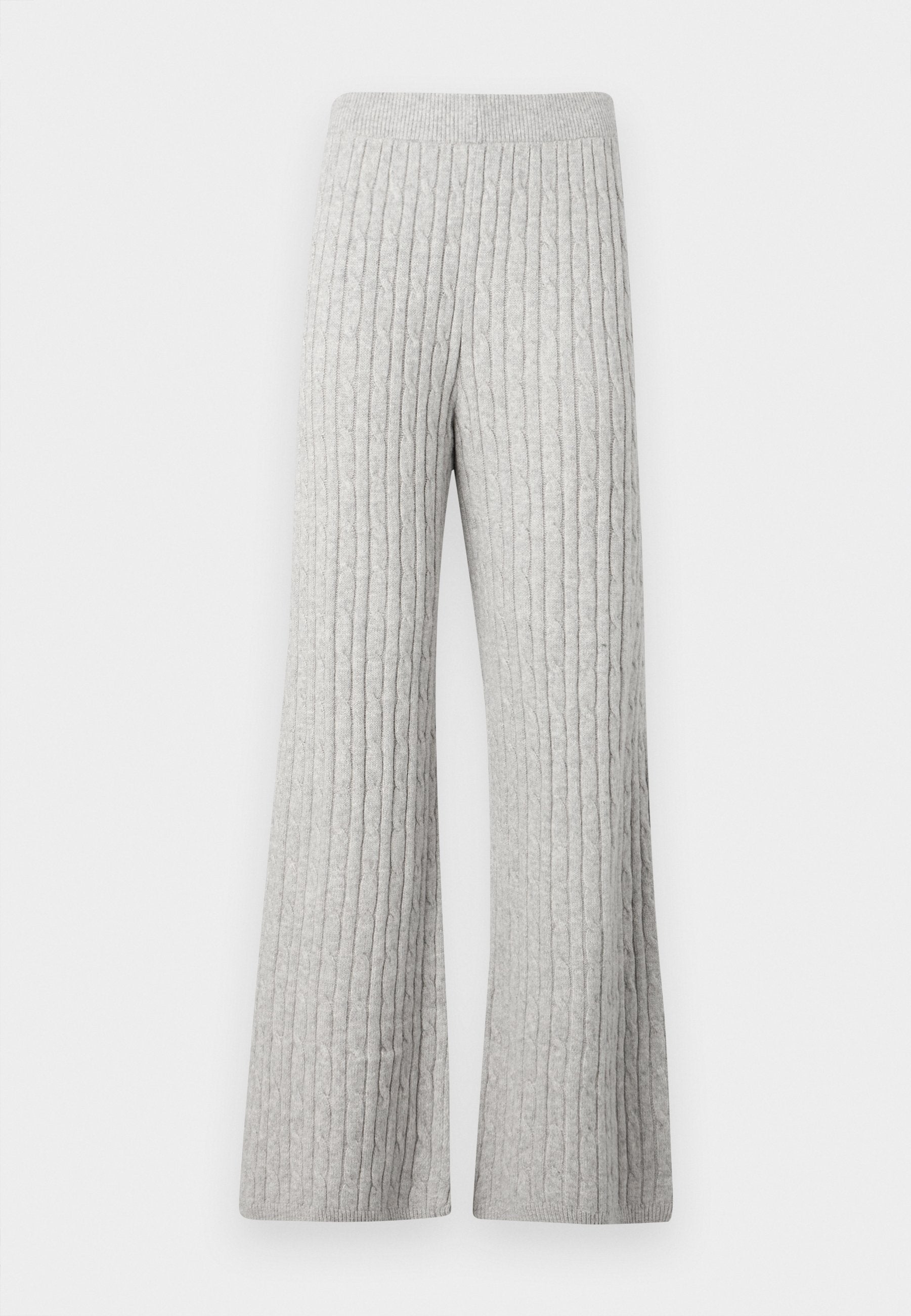 Grau gerippte gestrickte weit geschnittene Hosen mit einem strukturierten Muster und einem elastischen Bund, ausgestattet mit einer weichen Stoffoberfläche.