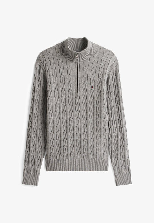Tommy Hilfiger CLASSIC CABLE ZIP MOCK - Jumper - medium grey heather