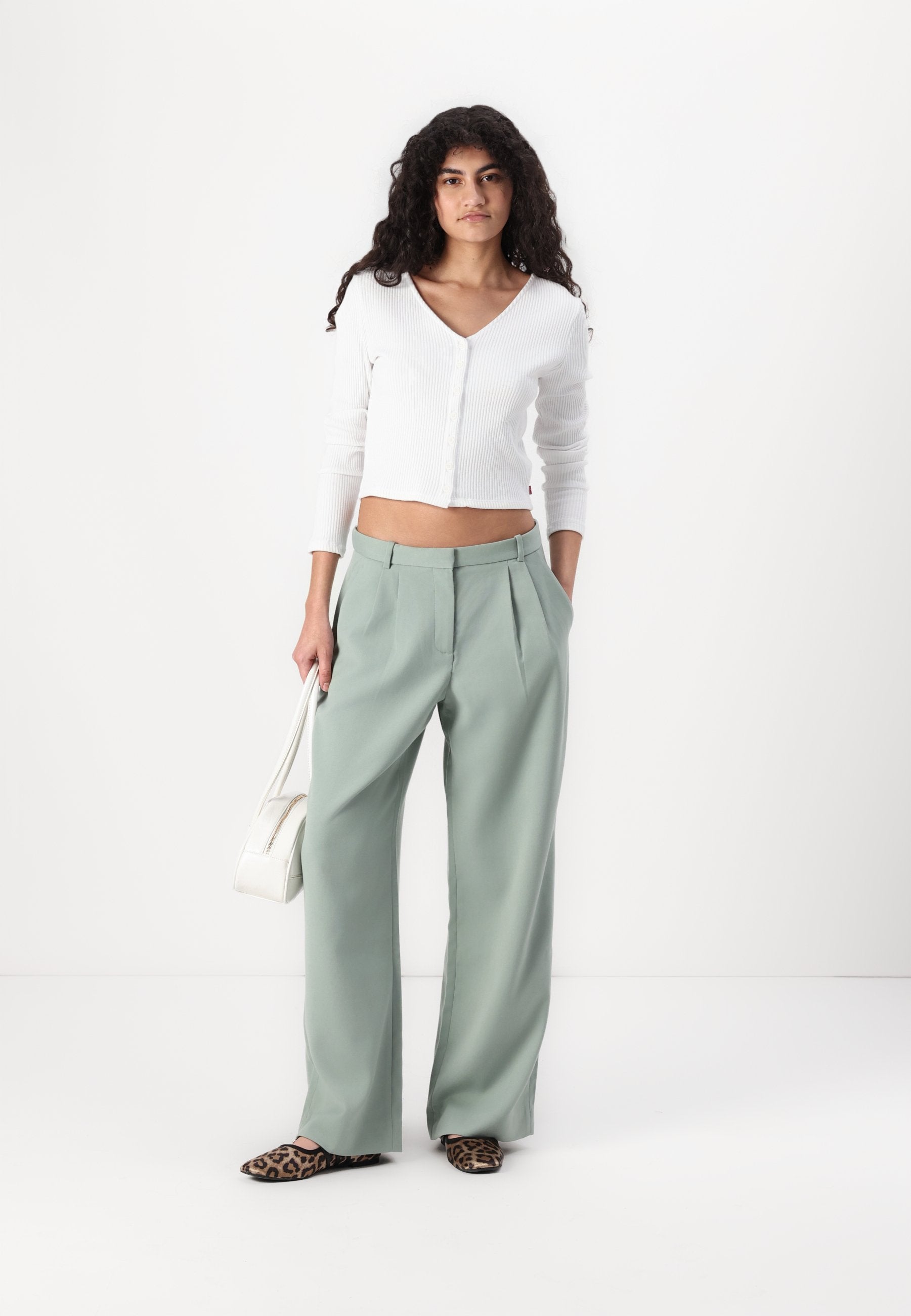 Abercrombie & Fitch Curve Love A&F Sloane Low Rise Tailored Wide Leg Pant