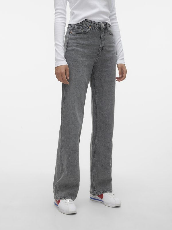Vero Moda Wide-fit VMTESSA High rise Wide Leg Fit - Wide Leg - medium grey denim