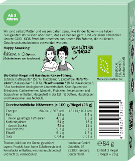 Kindersnack Nusscreme-Riegel Kids Haselnuss-Kakao ab 3 Jahren (3x28 g) foodloose