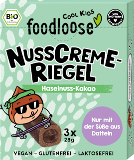 Kindersnack Nusscreme-Riegel Kids Haselnuss-Kakao ab 3 Jahren (3x28 g) foodloose