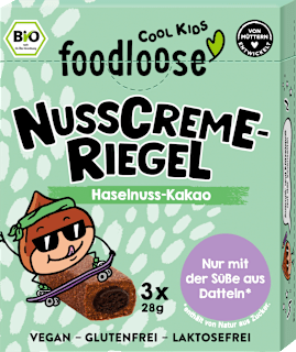 Kindersnack Nusscreme-Riegel Kids Haselnuss-Kakao ab 3 Jahren (3x28 g) foodloose