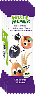 Fruchtriegel mit Getreide Pfirsich, Birne, Pflaume & schwarze Johannisbeere ab 3 Jahren, (4x23 g) Freche Freunde