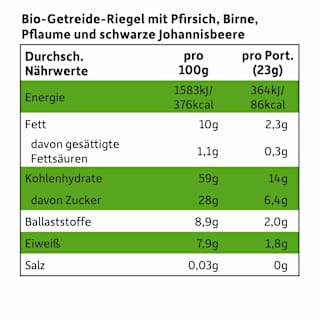 Fruchtriegel mit Getreide Pfirsich, Birne, Pflaume & schwarze Johannisbeere ab 3 Jahren, (4x23 g) Freche Freunde