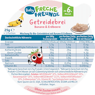 Getreidebrei Banane & Erdbeere ohne Milch ab dem 6. Monat Freche Freunde