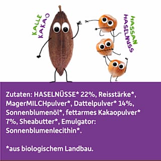 Kindersnack Brotaufstrich Haselnuss-Kakao-Creme Datteln, ab 3 Jahren Freche Freunde