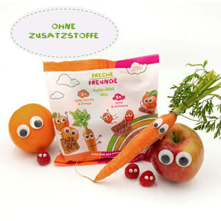 Kindersnack Hafer-Mini Mix Karotte, Apfel, Orange & Apfel, Himbeere ab 3 Jahren Freche Freunde