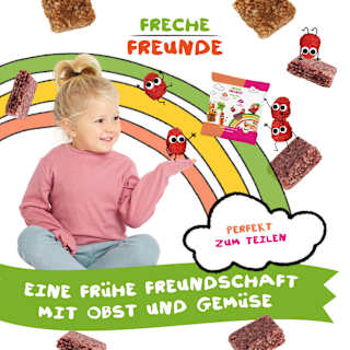 Kindersnack Hafer-Mini Mix Karotte, Apfel, Orange & Apfel, Himbeere ab 3 Jahren Freche Freunde