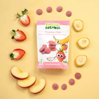 Kindersnack Smoothie-Chips Banane Apfel Erdbeere mit Joghurt, ab 3 Jahren Freche Freunde