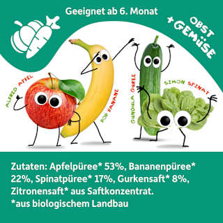 Quetschie Apfel, Banane, Spinat & Gurke ab 6 Monaten Freche Freunde