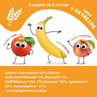 Quetschie Apfel, Erdbeere, Himbeere mit Grieß, ab 6 Monaten  Freche Freunde