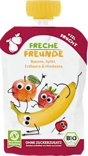 Quetschie Banane, Apfel, Erdbeere & Himbeere ab 6 Monaten  Freche Freunde