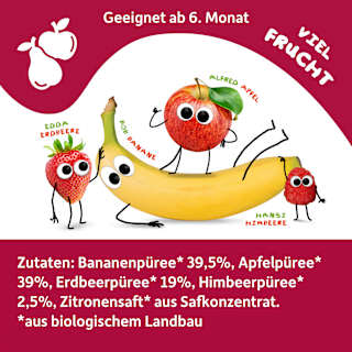 Quetschie Banane, Apfel, Erdbeere & Himbeere ab 6 Monaten  Freche Freunde