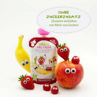 Quetschie Joghurt, Banane, Erdbeere, Apfel & Himbeere, ​ab 10 Monate Freche Freunde