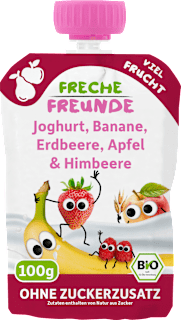 Quetschie Joghurt, Banane, Erdbeere, Apfel & Himbeere, ​ab 10 Monate Freche Freunde