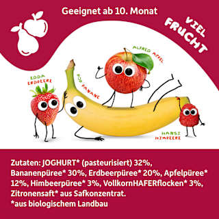 Quetschie Joghurt, Banane, Erdbeere, Apfel & Himbeere, ​ab 10 Monate Freche Freunde